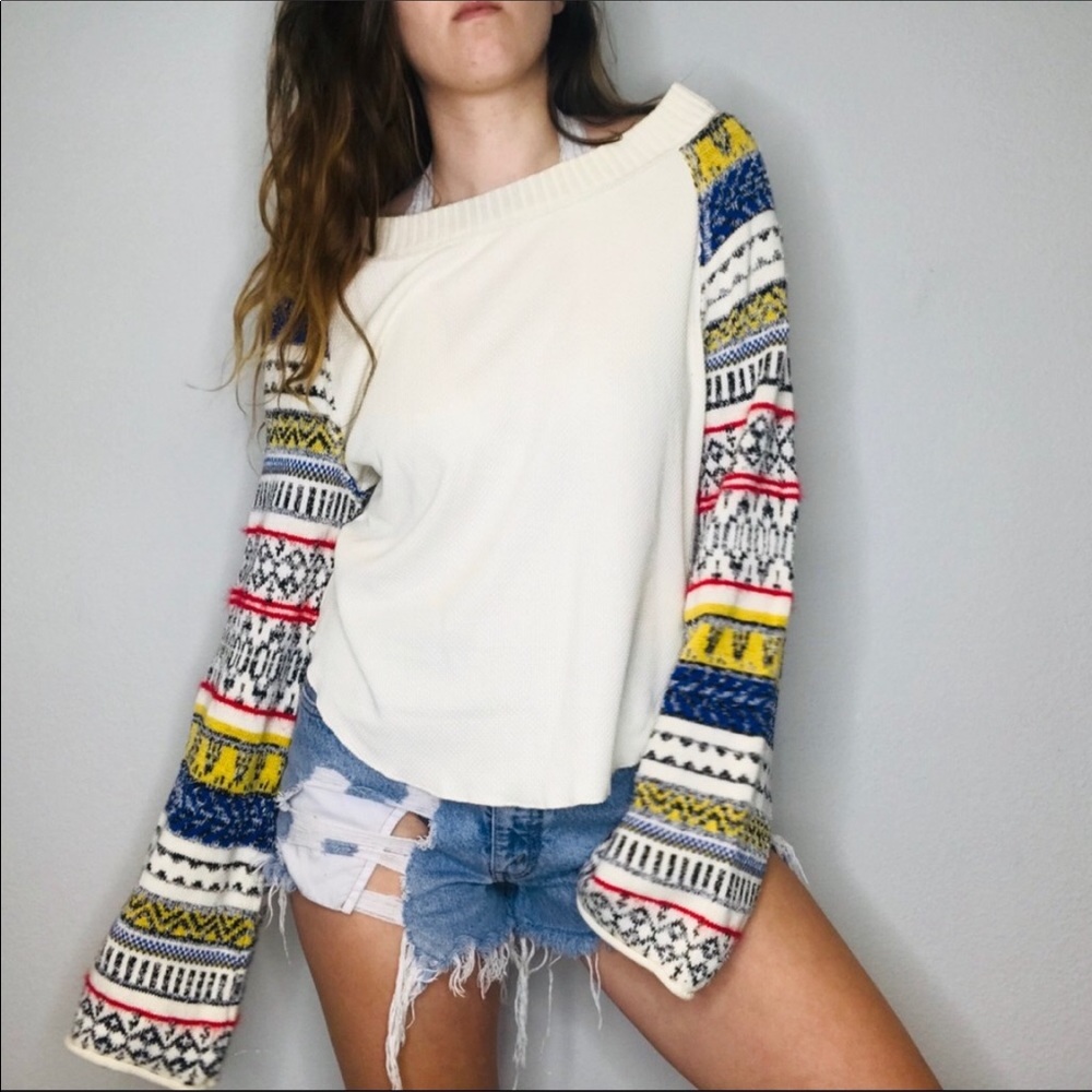 NWT Free People knit sleeve waffle knit thermal - Picture 2 of 5